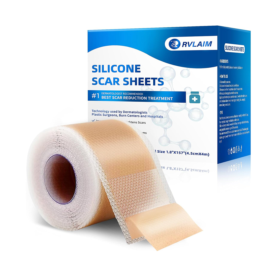 RVLAIM Medical Grade Silicone Scar Tape Roll 1.8 Inch x 157 Inch Reusable Waterproof Scar Sheets
