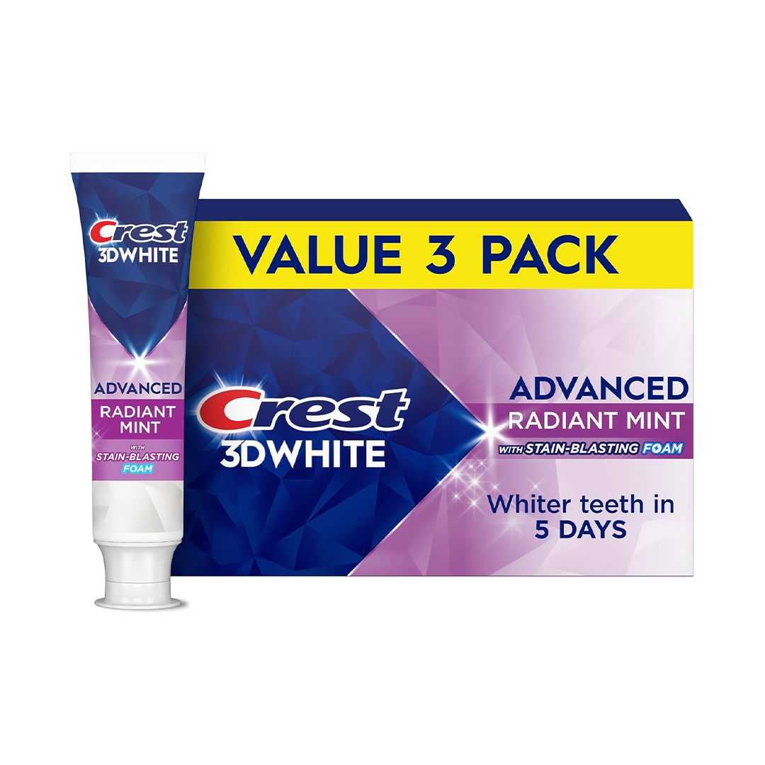 Crest 3D White Advanced Brilliance Toothpaste Radiant Mint, 3.3 oz, Pack of 3
