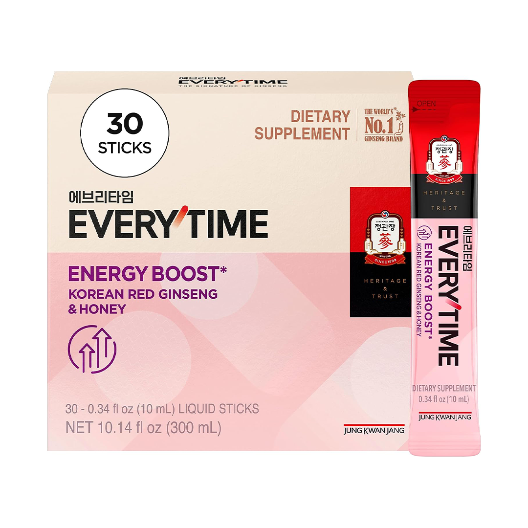 JUNG KWAN JANG Everytime Energy Boost Korean Red Ginseng Stick 1000mg with Honey (30 Pack)