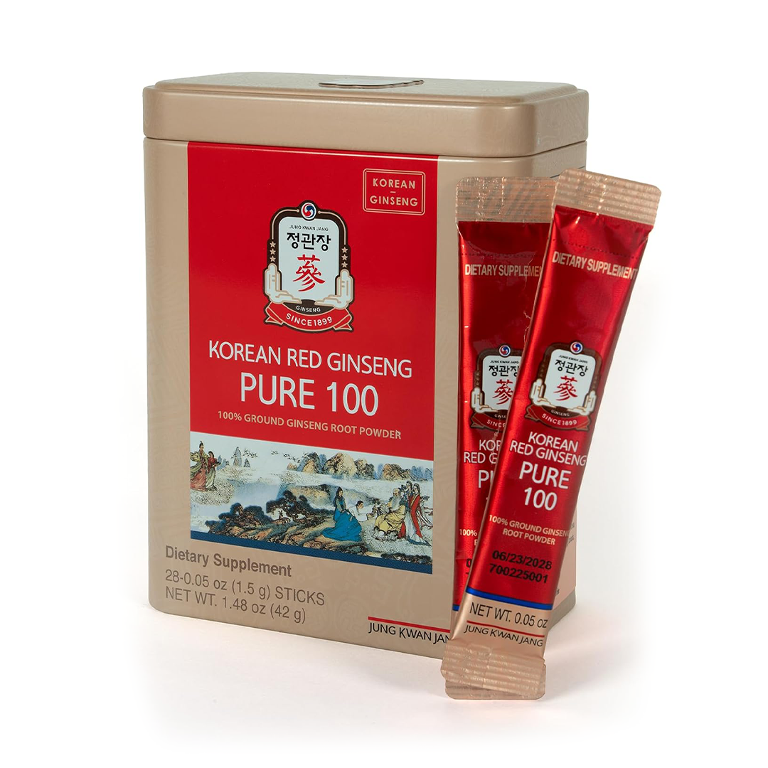 JungKwanJang Korean Red Ginseng Pure 100 Energy & Immune Support Sticks (28 Pack)