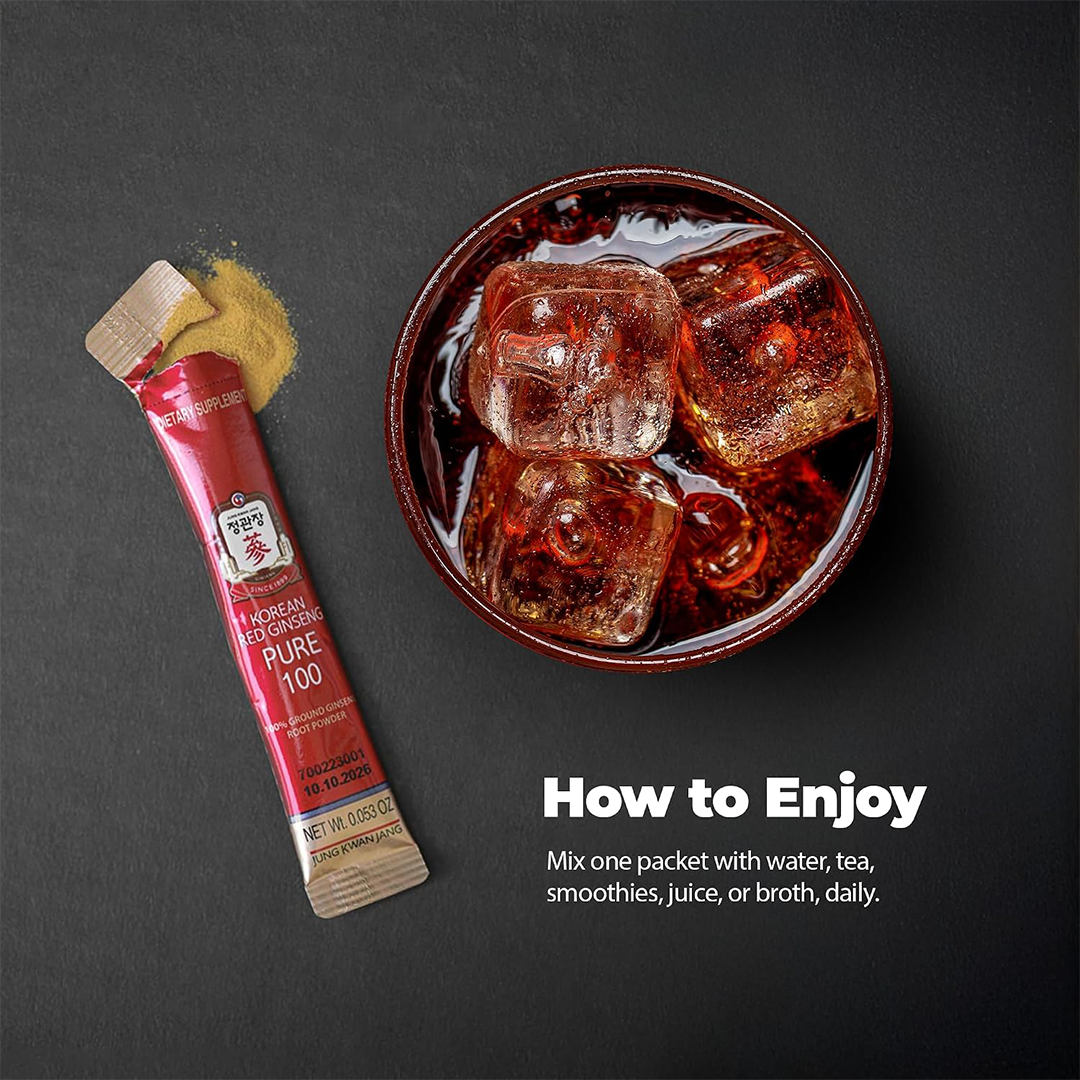 JungKwanJang Korean Red Ginseng Pure 100 Energy & Immune Support Sticks (28 Pack)