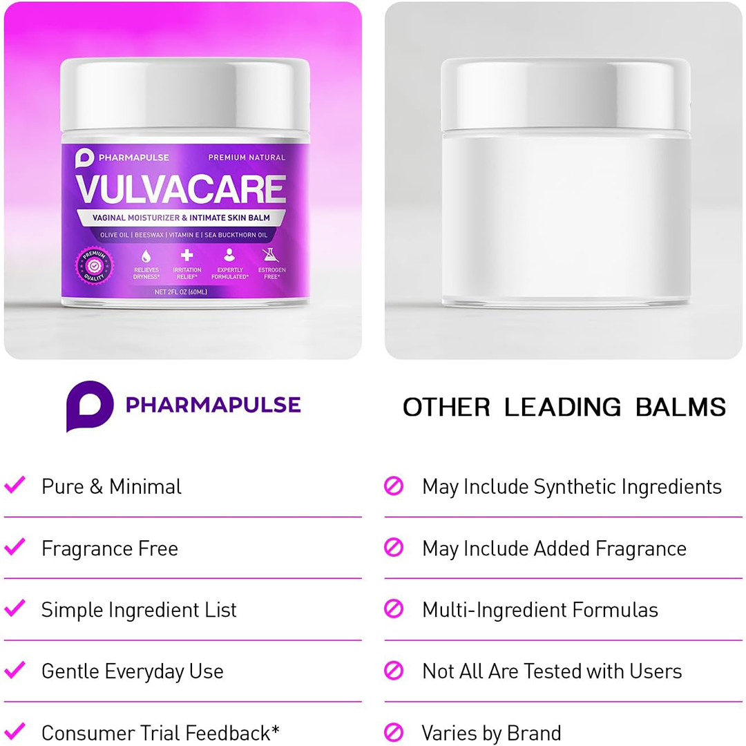Pharmapulse Vaginal Moisturizer Vulva Balm Cream for Dryness, Itching, Burning & Odor Relief | Intimate Care & Menopause Support