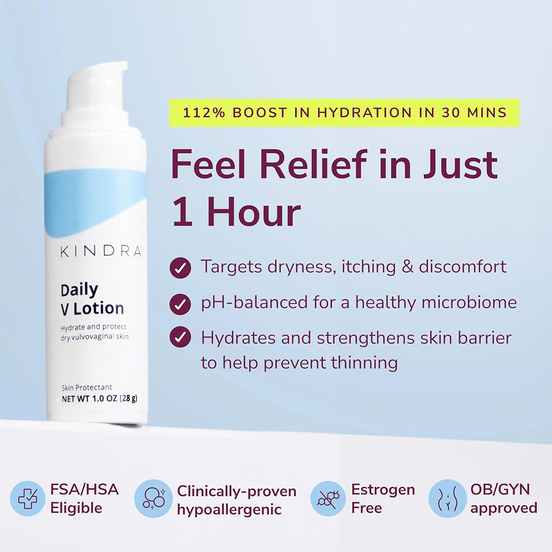 Kindra Daily V Vaginal Moisturizer Lotion Hormone-Free Feminine Cream with Hyaluronic Acid for Dryness & Itch Relief
