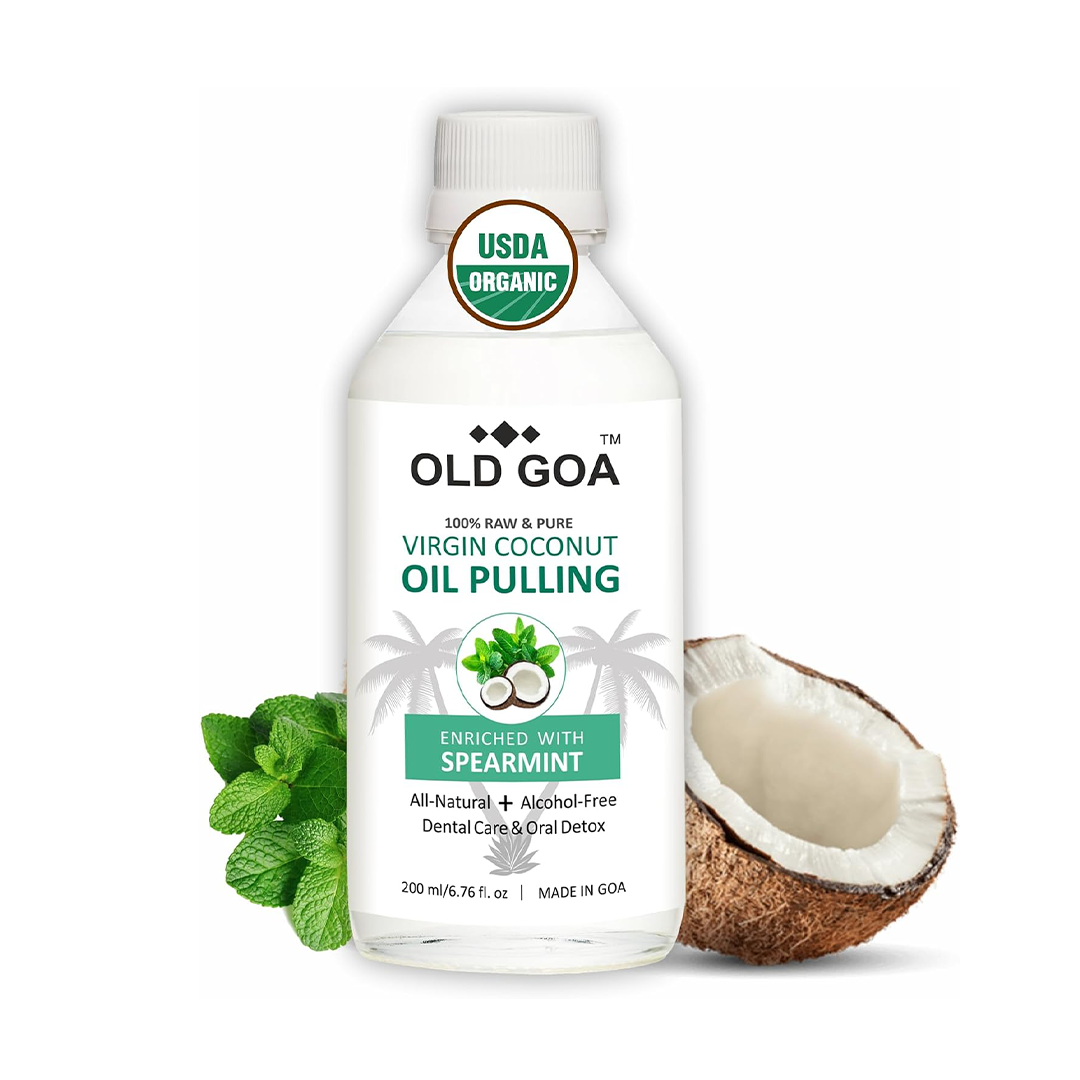 Oil Pulling Mouthwash Coconut and Spearmint Oil 200ml Alcohol Free Oral Rinse for Fresh Breath Teeth Whitening and Gum Care