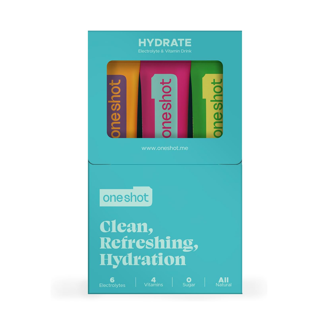 OneShot Hydration Travel Pack Sugar Free Electrolyte Powder Drink Mix with Vitamins & Zinc | Lime, Pomegranate & Passion Fruit | 3 Sachets