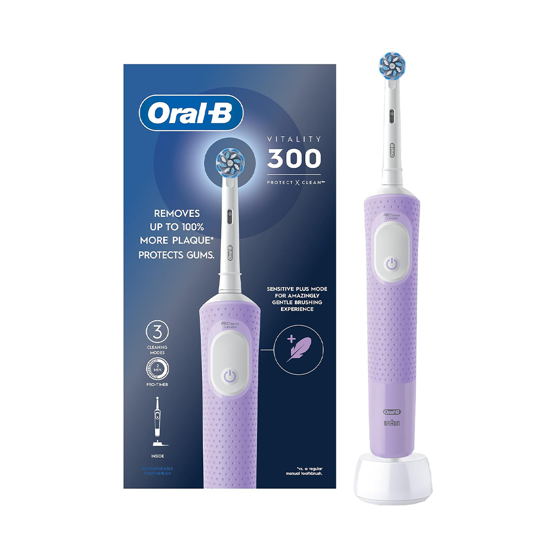 Oral-B Vitality 300 Rechargeable Electric Toothbrush CrossAction Brush Head, 3 Cleaning Modes & 2-Minute Timer | D103.413.3 Lilac