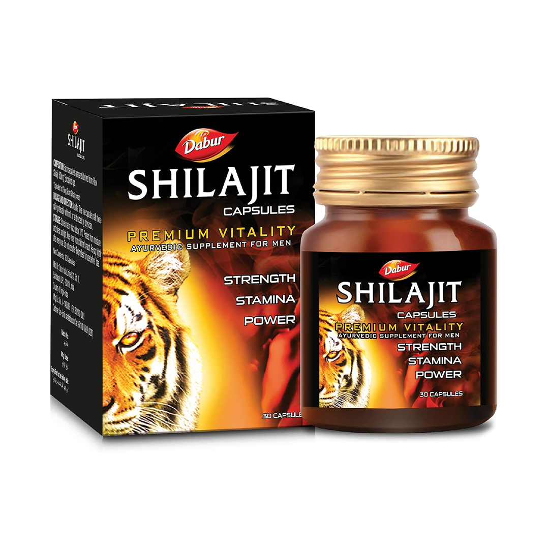Dabur Shilajit Capsules 30 Count Natural Shilajeet Supplement for Strength, Stamina & Vitality | Supports Energy, Muscle Recovery & Immunity