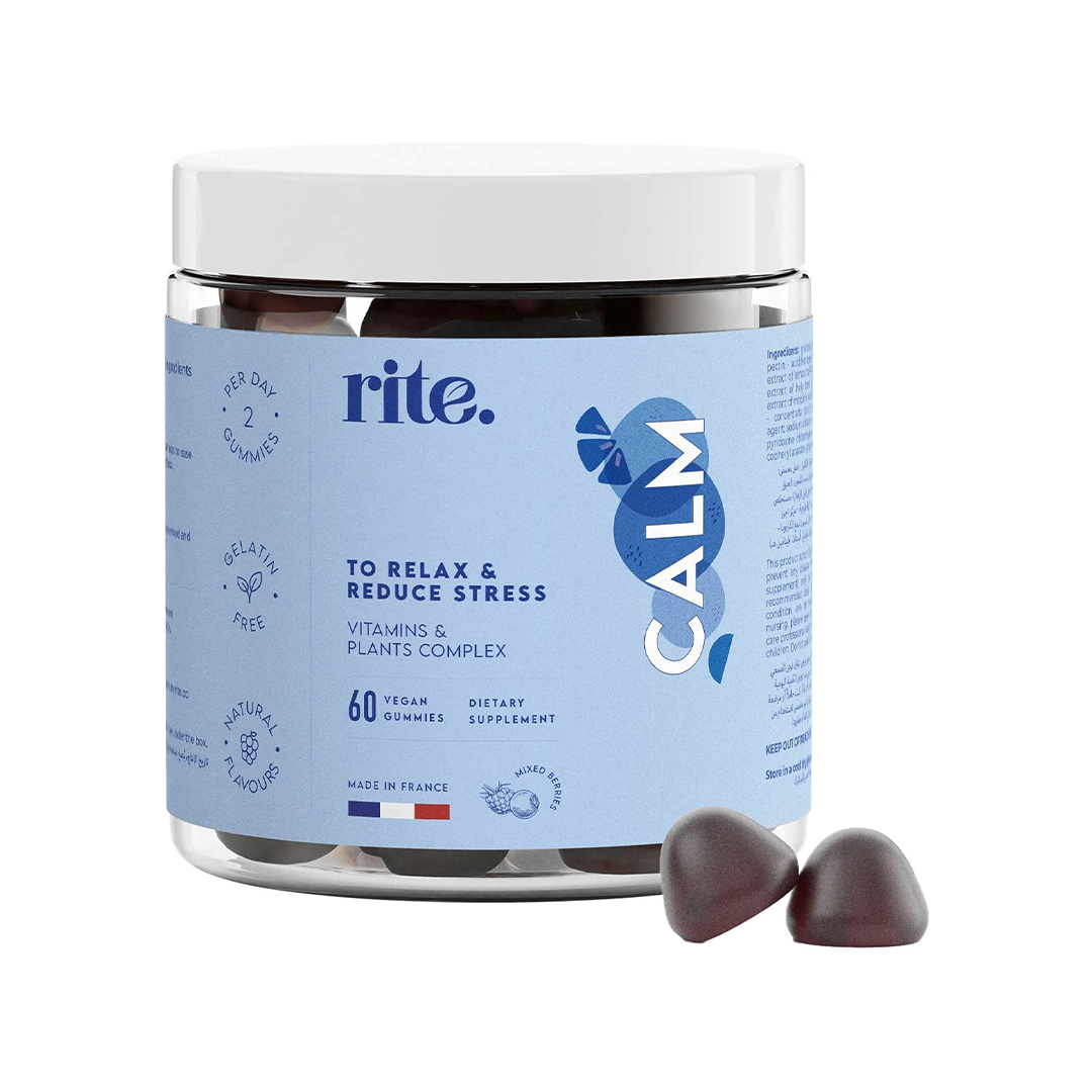 Rite. CALM Vegan Vitamin Gummies Stress Relief & Sleep Support with L-Theanine, Adaptogens, Vitamin B6 & E | Mood & Relaxation Supplement, 60 Count
