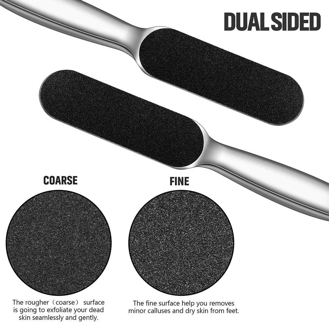 MOMENT Stainless Steel Pedicure Foot File Callus Remover Foot Scrubber with 10 Replaceable Coarse & Fine Pads | Professional Foot Care Tool for Cracked Skin