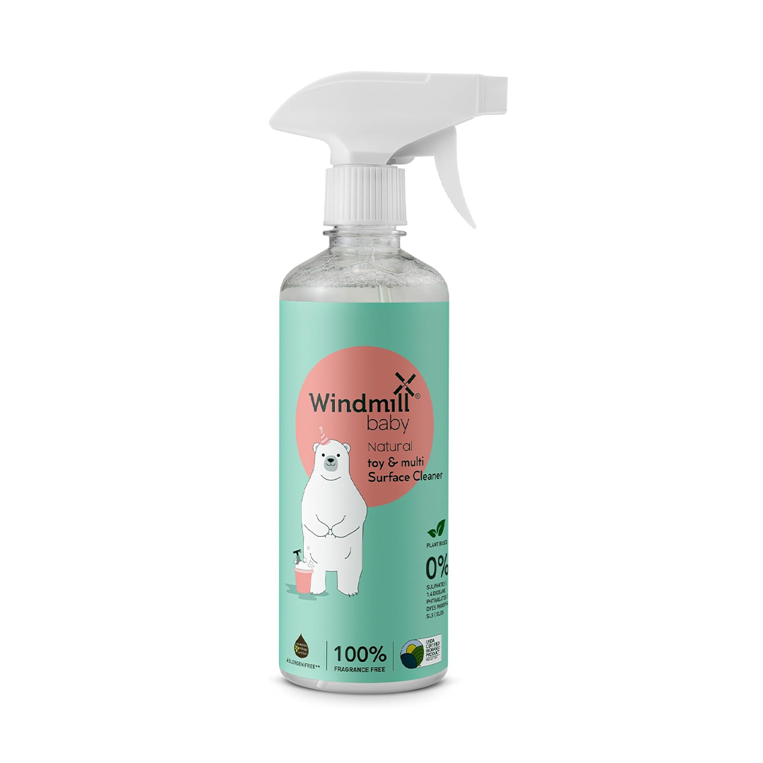 Windmill Baby Natural Toy & Multi-Surface Cleaner 450ml USDA Certified, Fragrance-Free Baby Safe Cleaner for Toys, Nursery, Cribs & High Chairs