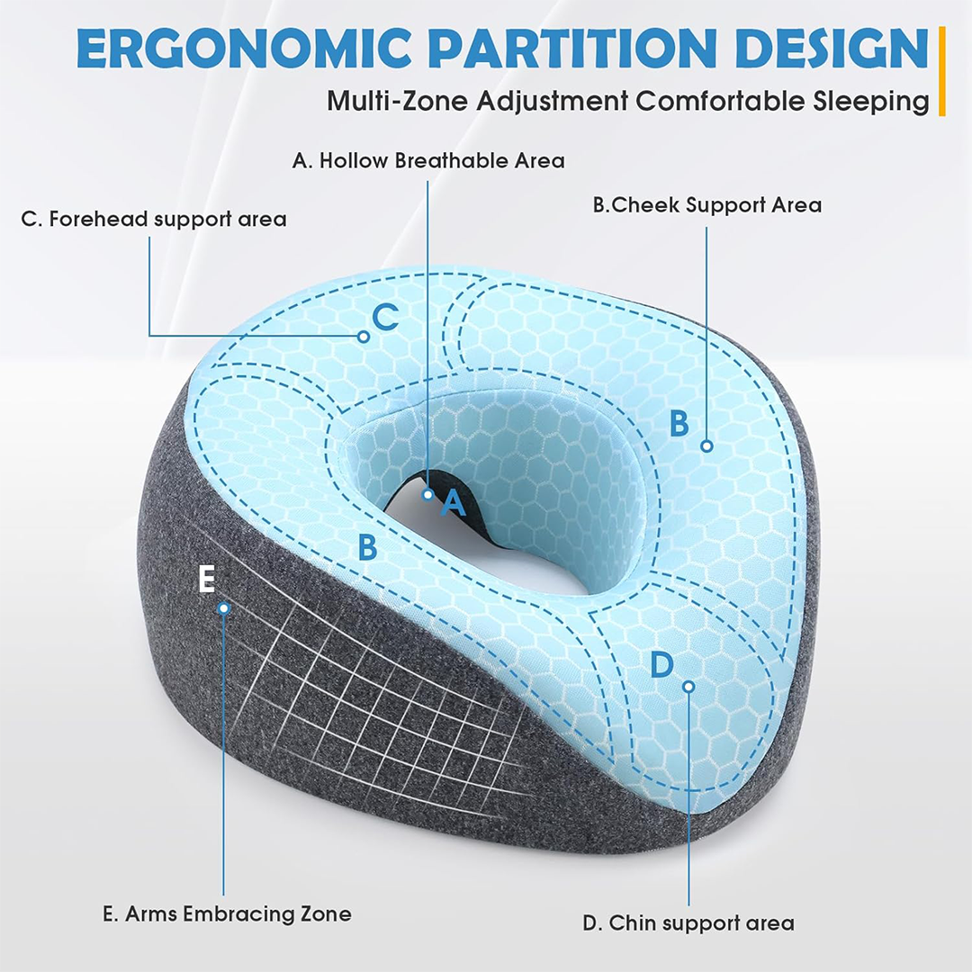 SeiriHelper Massage Pillow Head-Hole Ergonomic Face Cushion with Removable Cover