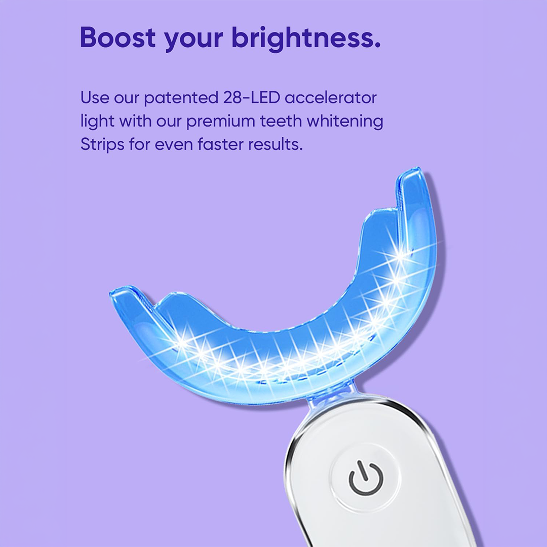 MySmile Non-Sensitive Teeth Whitening Strips Kit with LED LED Light Tray 10 Treatment Fast Whitening for Coffee, Wine & Tobacco Stains