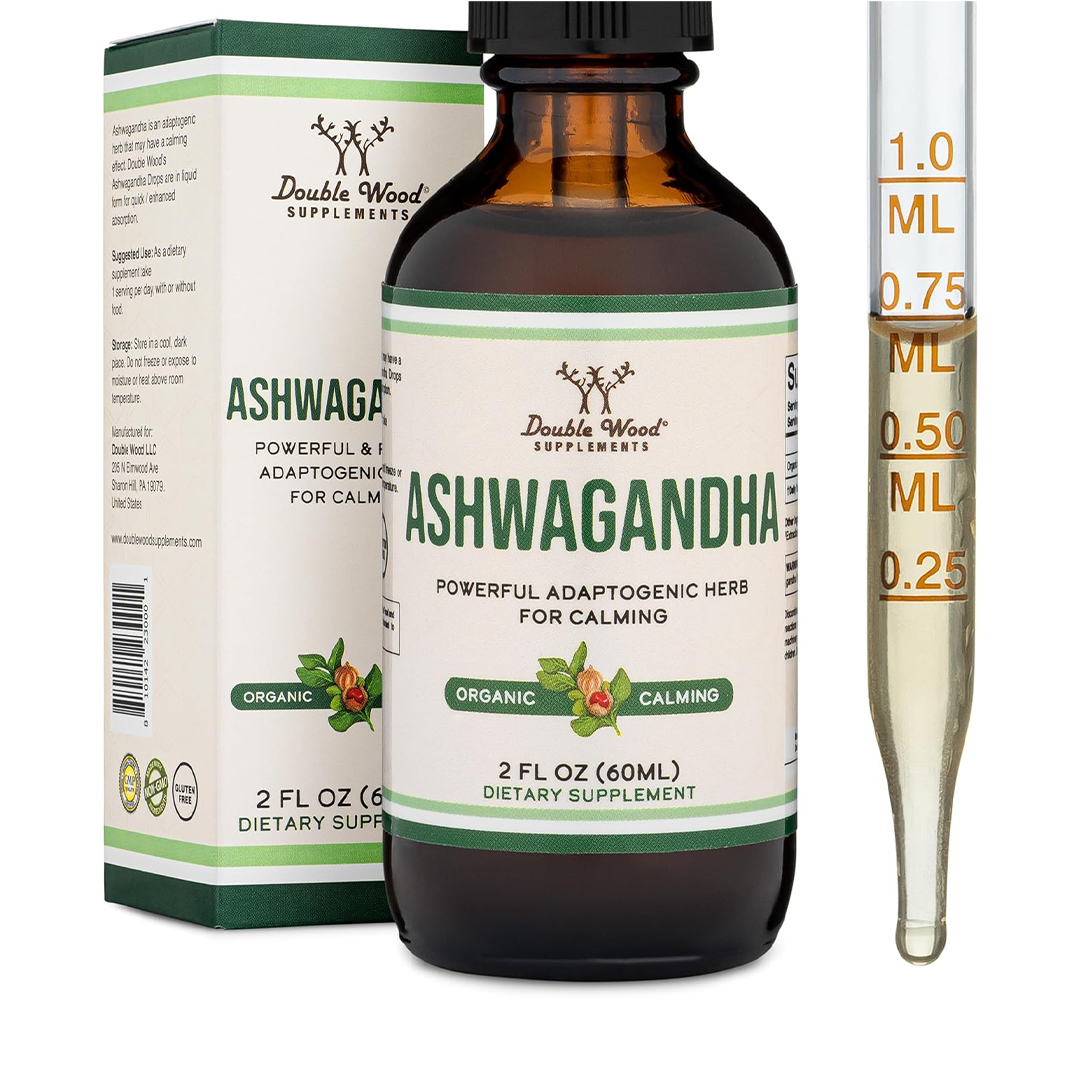Double Wood Organic Ashwagandha Drops 1200mg Liquid Tincture Dietary Supplement 60ml