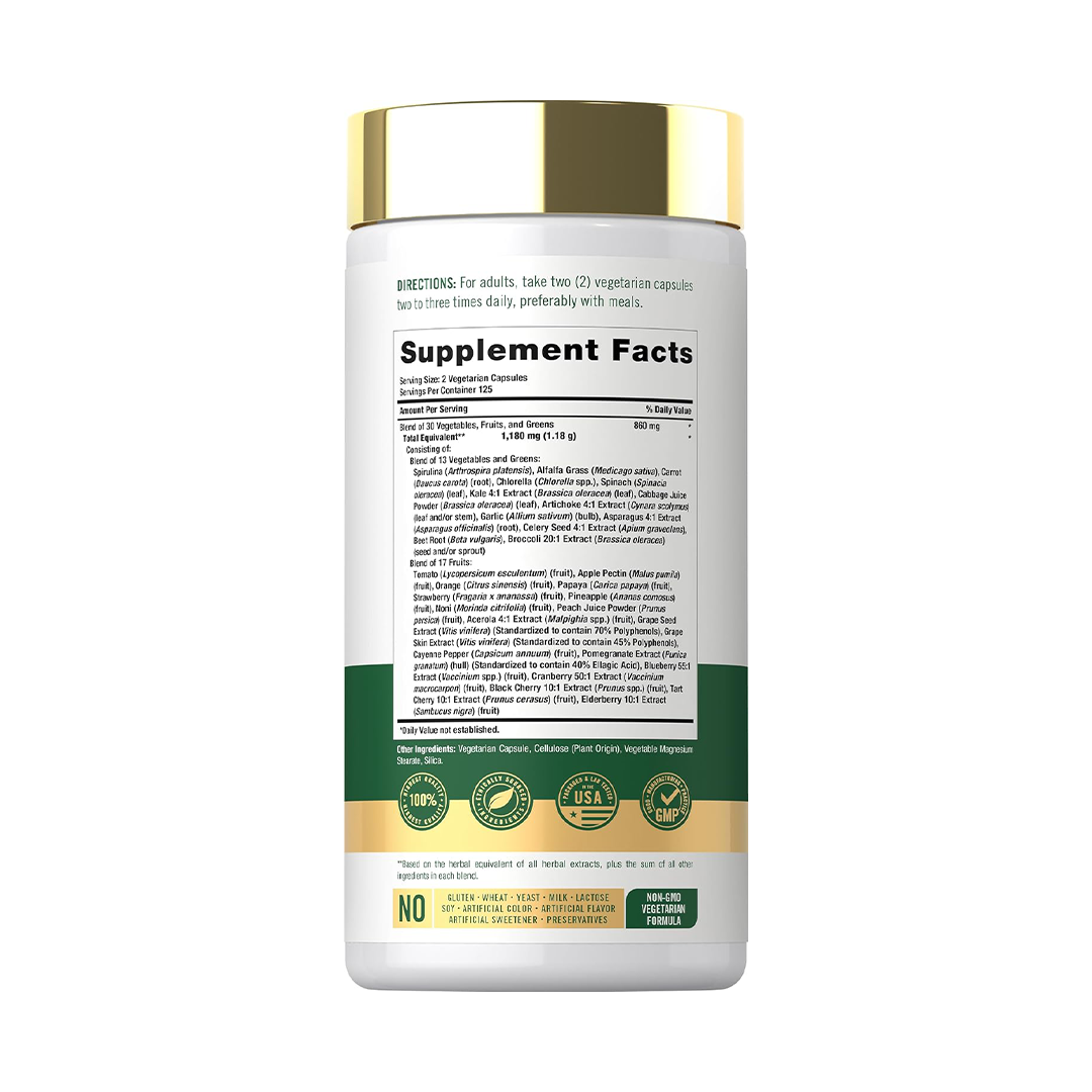 Carlyle Super Greens Capsules Daily Whole Food Blend for Energy & Digestive Support