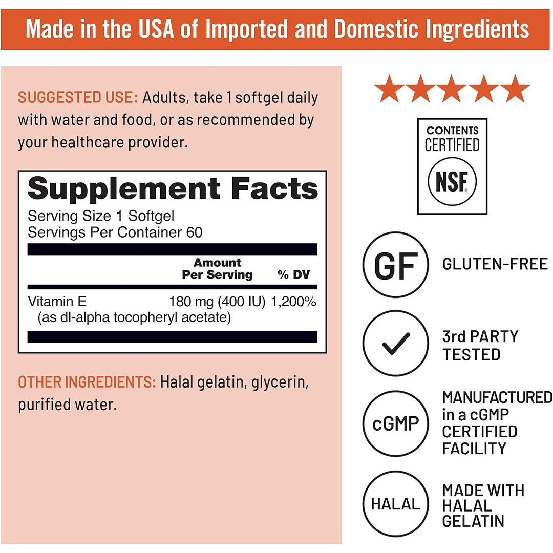 NatureWise Vitamin E 400 IU Softgels Antioxidant & Immune Support Dietary Supplement 50 Softgels