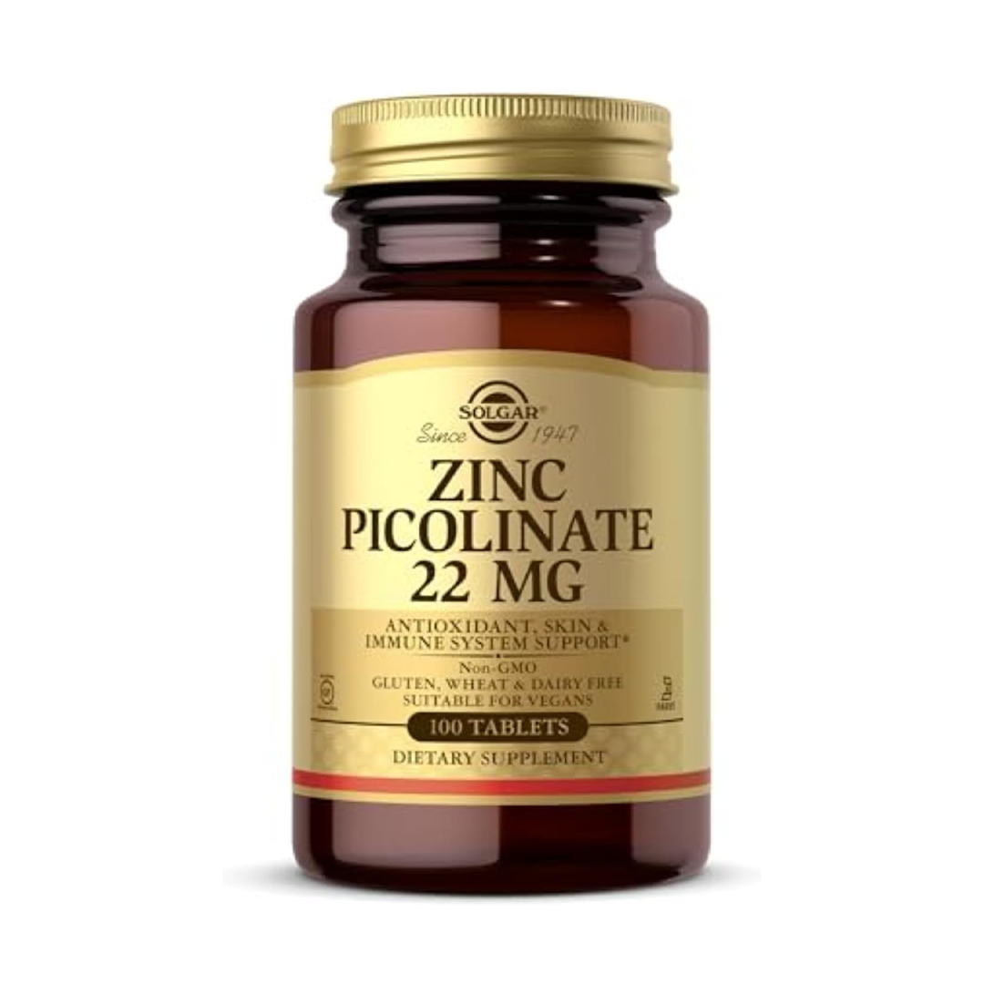 Solgar Zinc Picolinate 22 mg Tablets Antioxidant Skin & Immune System Support Non-GMO Gluten Free 100 Tablets