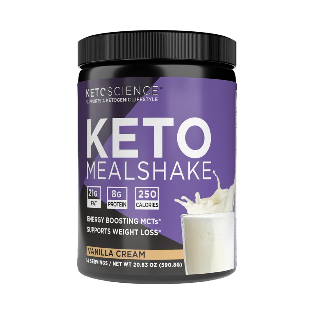 Keto Science Vanilla Cream Meal Shake with MCTs 21g Fat 8g Protein 250 Calories 14 Servings