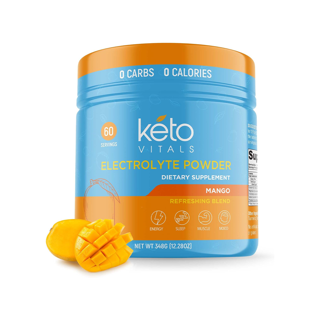 Keto Vitals Electrolyte Powder Mango Flavor 60 Servings Zero Carbs Zero Calories Dietary Supplement
