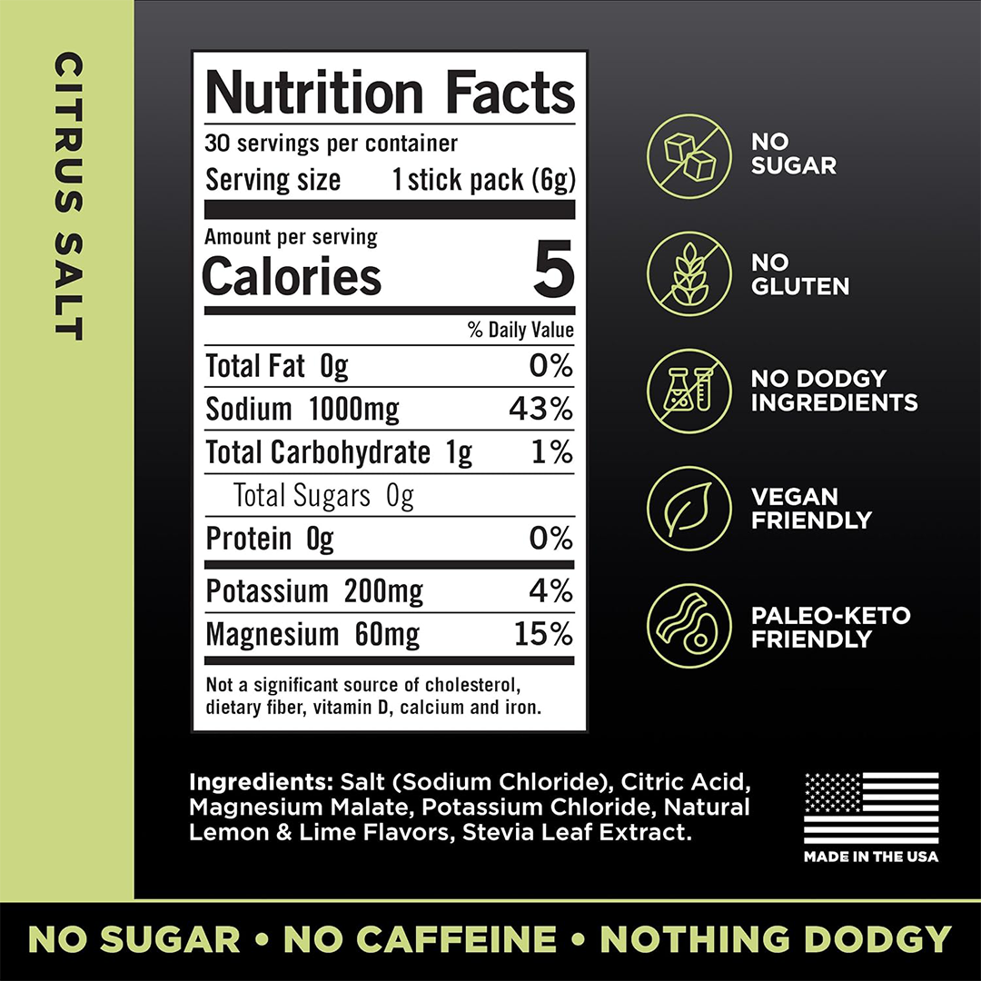 LMNT Zero Sugar Electrolyte Drink Mix Citrus Salt 30 Stick Packs with Sodium Potassium & Magnesium
