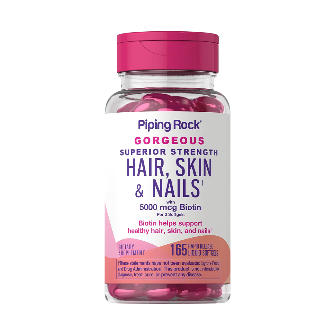 Piping Rock Hair Skin & Nails Softgels 5000mcg Biotin Superior Strength 165 Softgels