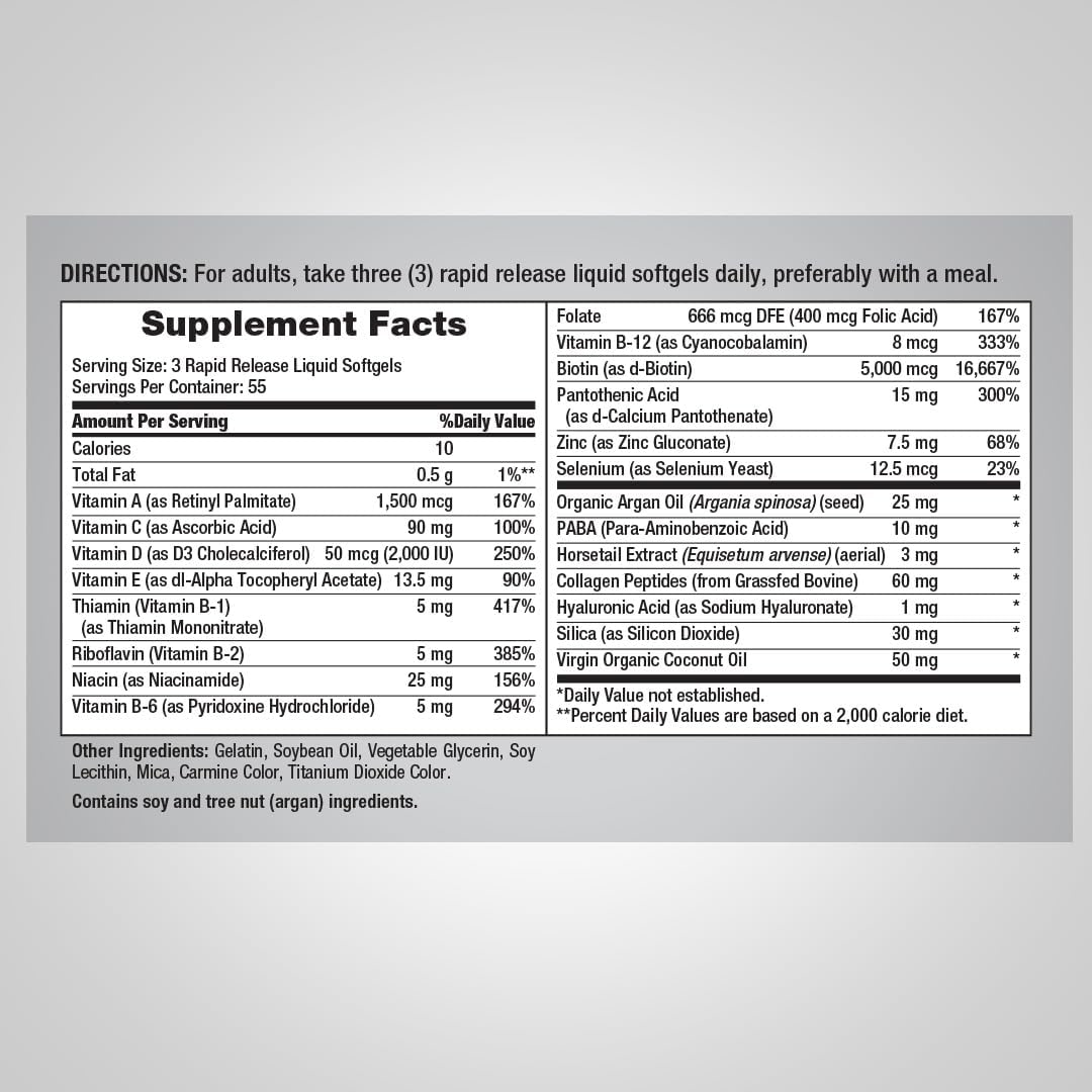 Piping Rock Hair Skin & Nails Softgels 5000mcg Biotin Superior Strength 165 Softgels