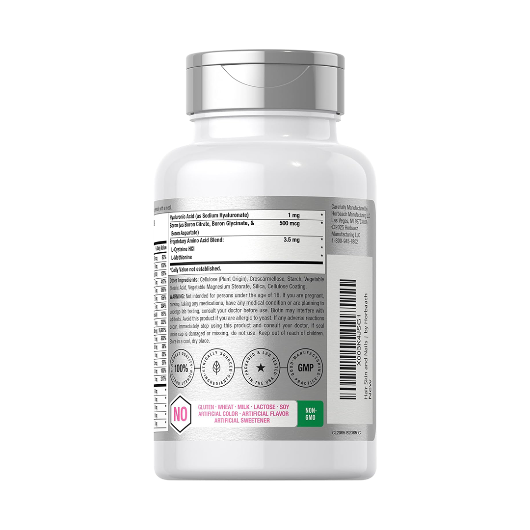 Horbaach Hair Skin & Nails Vitamins with Biotin 5000mcg Non-GMO Gluten Free 150 Coated Caplets