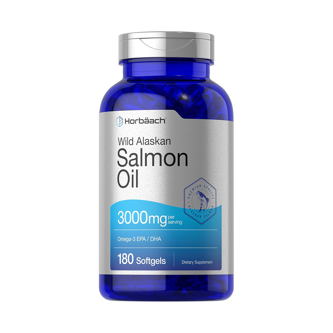 Horbaach Wild Alaskan Salmon Oil 3000mg Omega-3 EPA DHA Dietary Supplement 180 Softgels