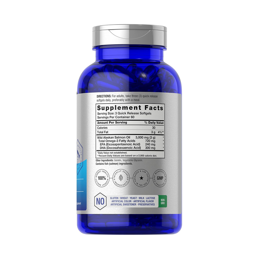 Horbaach Wild Alaskan Salmon Oil 3000mg Omega-3 EPA DHA Dietary Supplement 180 Softgels