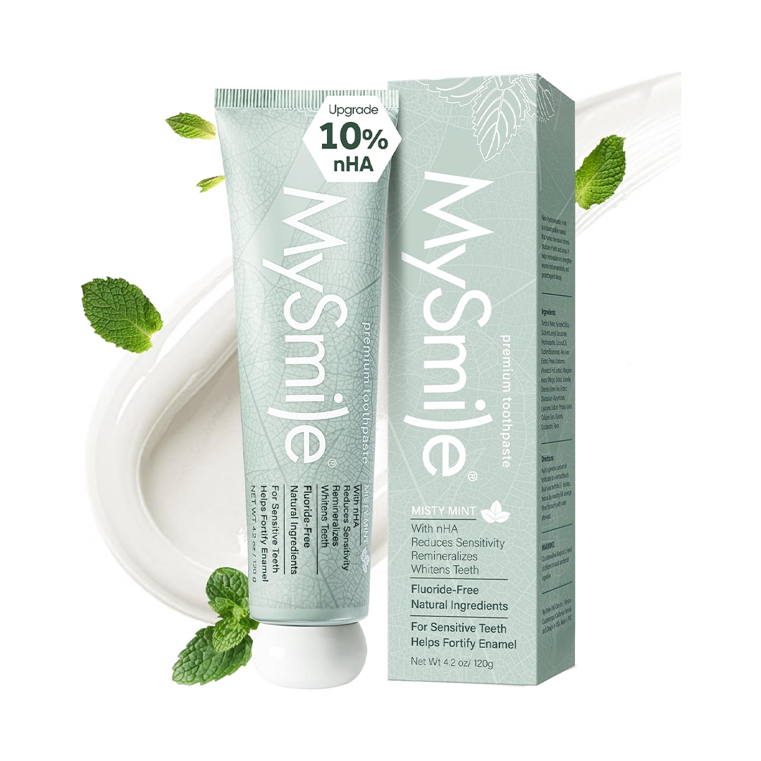 MySmile Fluoride Free Nano Hydroxyapatite Toothpaste for Sensitive Teeth Enamel Support Remineralization Bright Teeth and Fresh Breath Misty Mint 120g