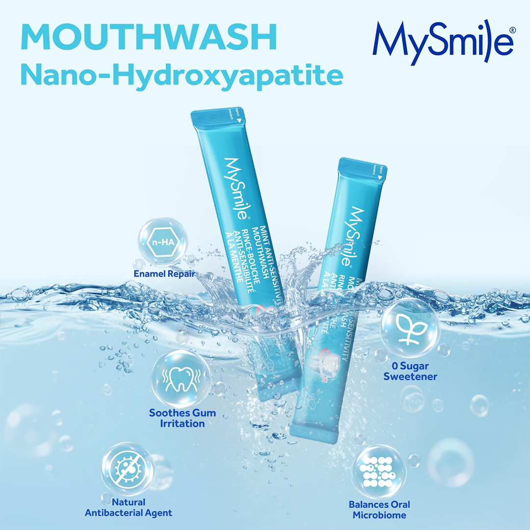 MySmile Nano Hydroxyapatite Mouthwash for Sensitive Teeth Fluoride Free Alcohol Free Fresh Mint Travel Sachets Pack of 30 Total 360ml