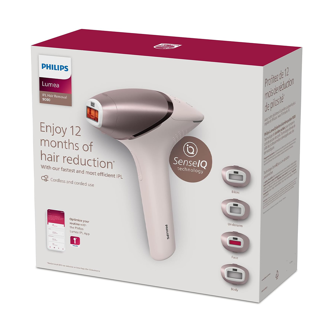 Philips Lumea IPL Hair Removal Device with Four Attachments for Face Body Underarms and Bikini Cordless BRI958 60 Rose Gold