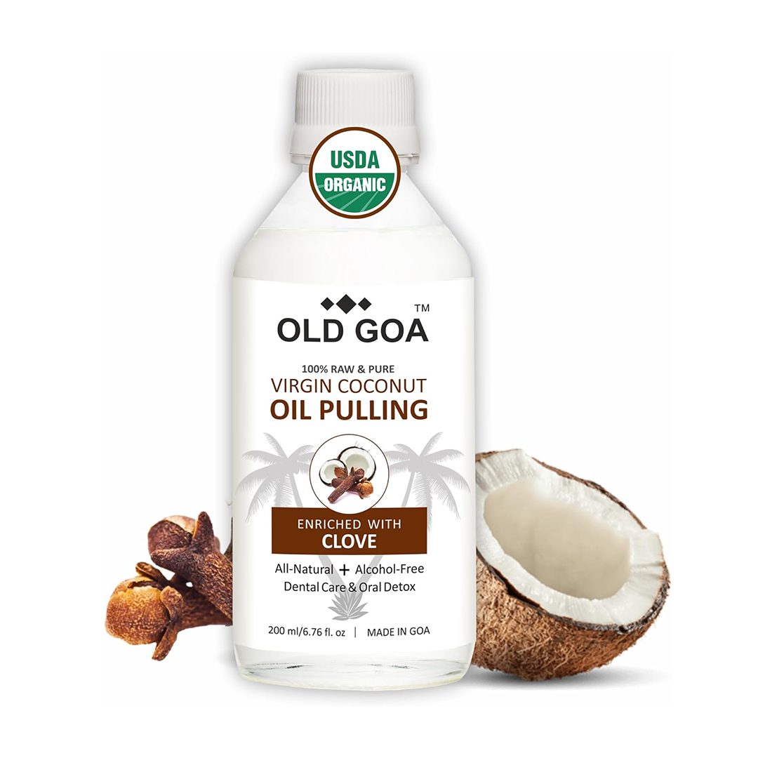 Old Goa Virgin Coconut Oil Pulling Mouthwash with Clove for Fresh Breath Teeth and Gum Care Alcohol Free 200ml