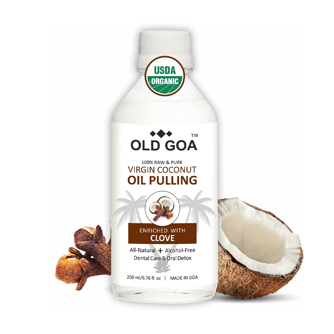 Old Goa Virgin Coconut Oil Pulling Mouthwash with Clove for Fresh Breath Teeth and Gum Care Alcohol Free 200ml