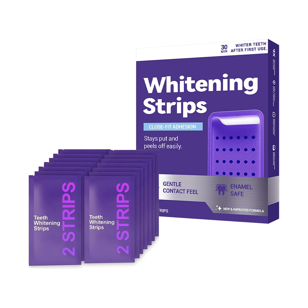 Purple Teeth Whitening Strips for Sensitive Teeth Enamel Safe Mint Whitening Strips with Non Slip Dry Strip Technology 28 Strips 14 Treatments