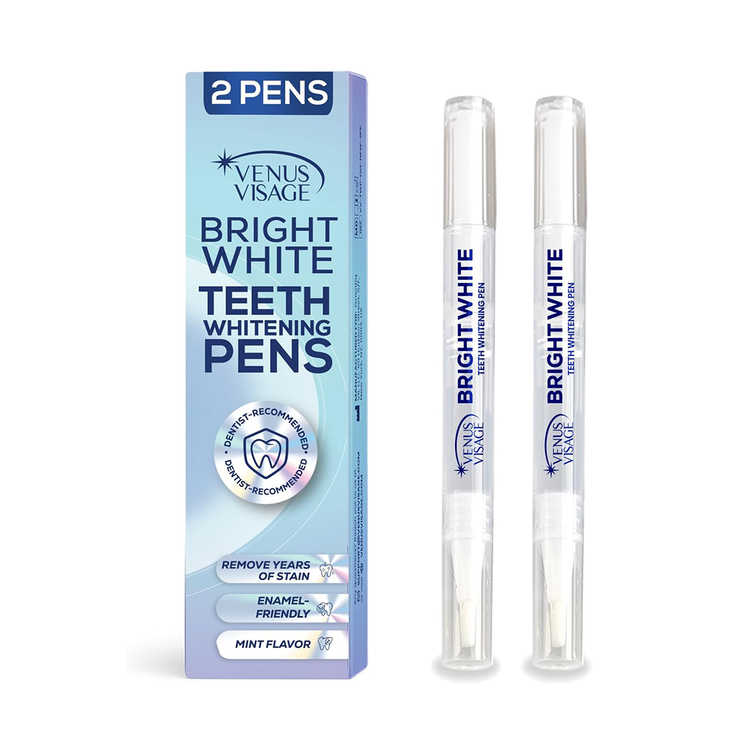 Venus Visage Bright White Teeth Whitening Pens Enamel Friendly Mint Flavor Two Pen Pack