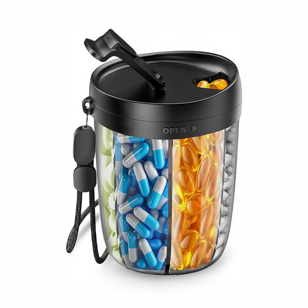 Angju Pill Organizer – Portable Pill Dispenser with 6 Large Compartments