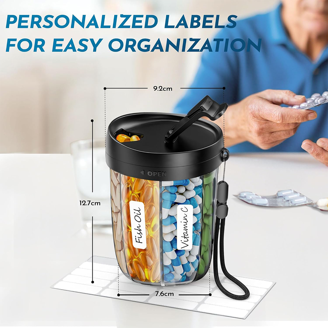 Angju Pill Organizer – Portable Pill Dispenser with 6 Large Compartments