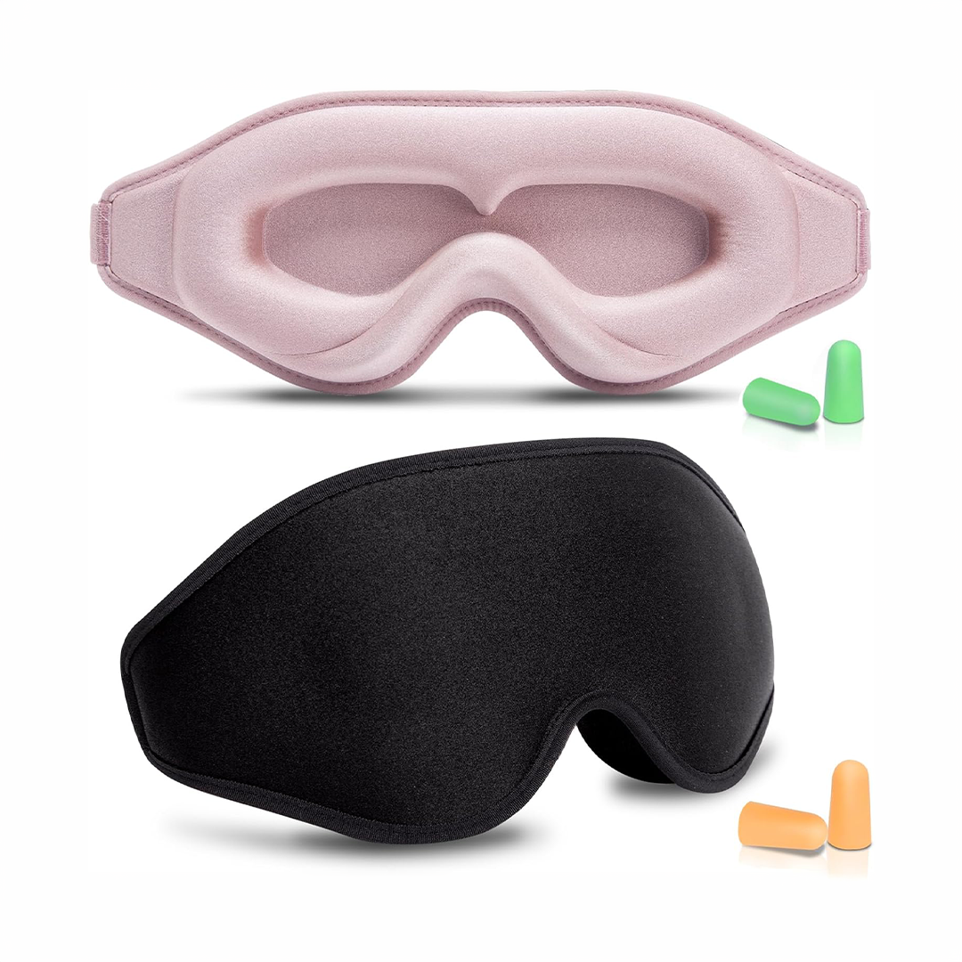 BeeVines 3D Blackout Sleep Masks with Adjustable Straps Pack of 2 Black and Pink