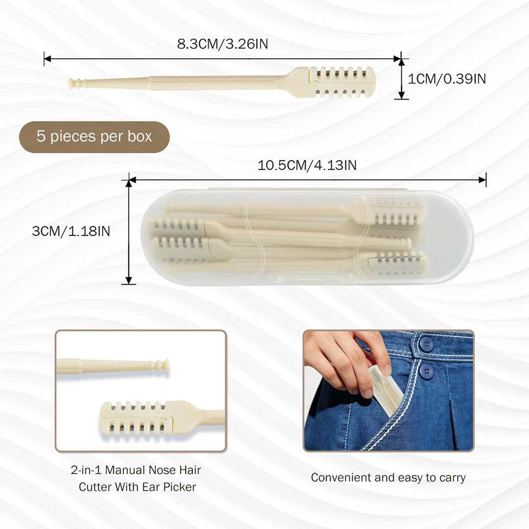 SYNTHORA Manual Nose Hair Trimmer with Ear Picker and Storage Case Pack of 5