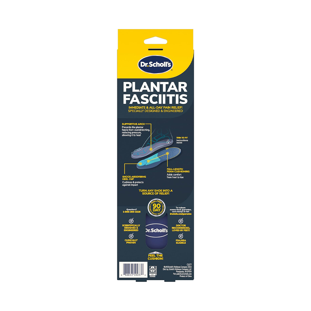 Dr Scholls Plantar Fasciitis Pain Relief Orthotics for Men Trim to Fit Insoles Size 8 to 13 with Heel Cup and Arch Support
