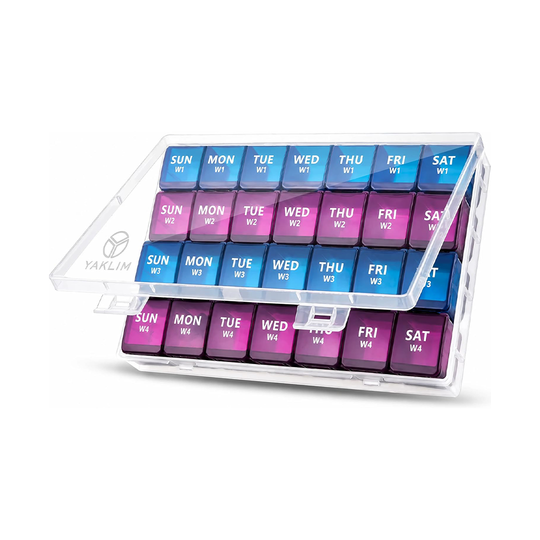 Yaklim XL Monthly Pill Organizer 1 Time a Day 4 Week Pill Case Extra Large Weekly Vitamin and Medicine Container