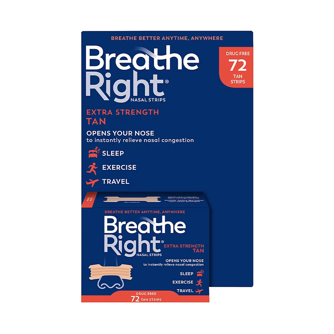 Breathe Right Nasal Strips Extra Strength Tan Drug Free 72 Count for Nasal Congestion Sleep Exercise and Travel