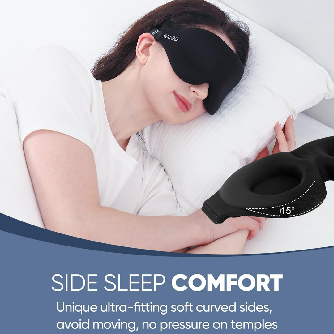 MZOO Sleep Mask 3D Contoured Eye Mask for Sleeping with Travel Pouch & Earplugs