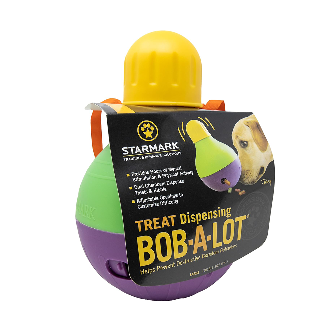 Starmark Bob-A-Lot Interactive Dog Toy Large, Yellow/Green/Purple