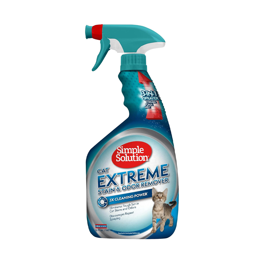 Simple Solution Extreme Cat Stain & Odor Remover Powerful Enzymatic Cleaner for Cat Messes | 32 oz