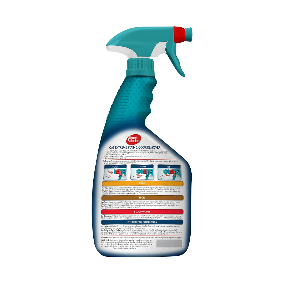 Simple Solution Extreme Cat Stain & Odor Remover Powerful Enzymatic Cleaner for Cat Messes | 32 oz