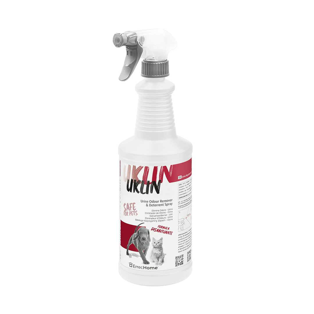 Uklin Pet Urine Odour Eliminator & Repellent Spray 1L Indoor & Outdoor Pet Stain Cleaner for Hard Surfaces | Odor Removal & Anti-Re-Marking Formula