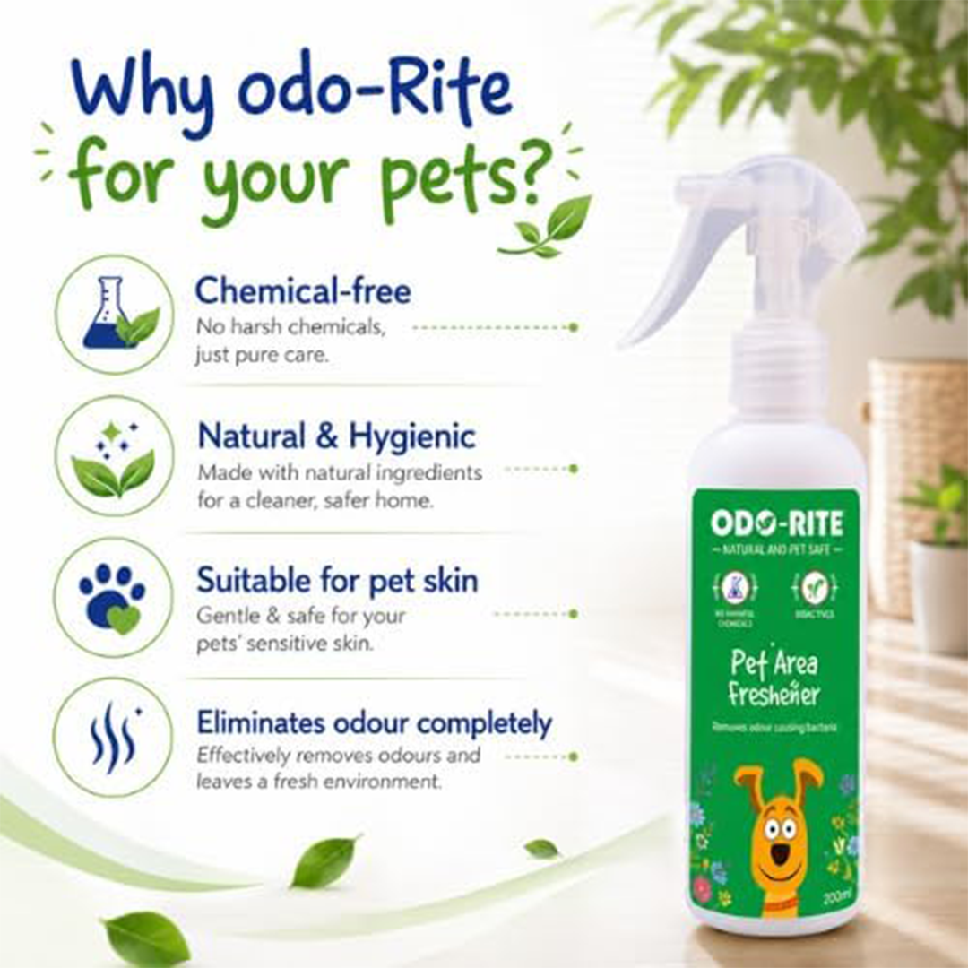 ODO-RITE Pet Area Freshener 200ml Pet Odour Remover Spray for Dogs Cats Urine Smell and Home Surfaces