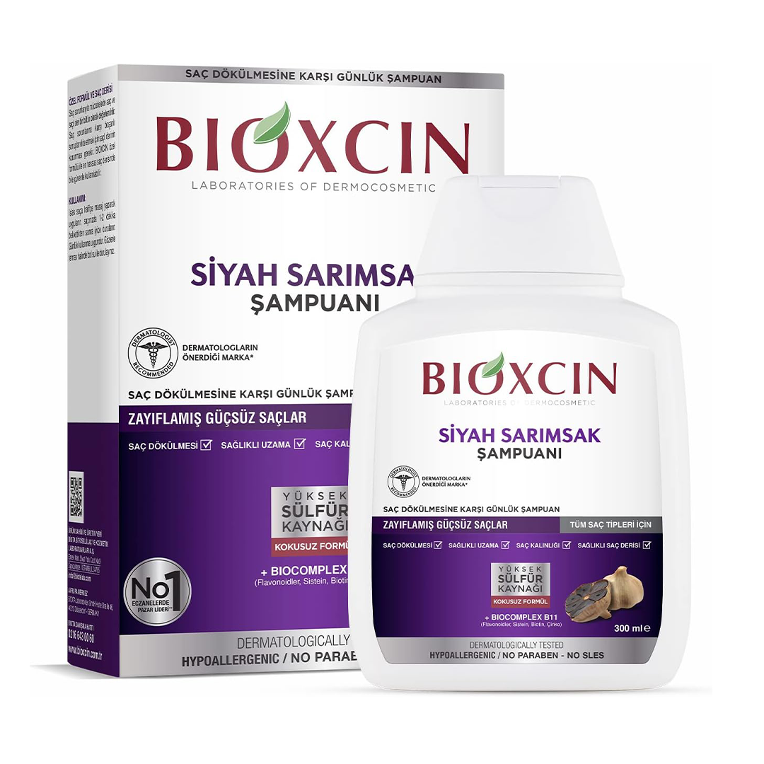 Bioxcin Black Garlic Anti Hair Loss Shampoo 300ml Herbal Strengthening Shampoo for Thinning Hair and Hair Fall Control