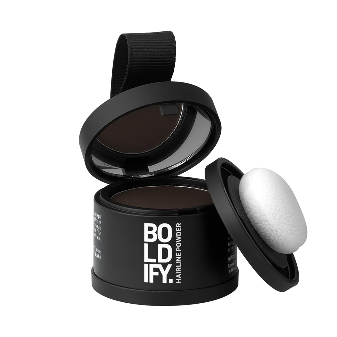 BOLDIFY Hairline Powder Dark Brown Root Concealer for Hair Loss Receding Hairline Gray Coverage 48 Hour Stain Proof Formula